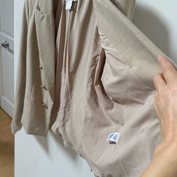 House of Harlow 1960 Double Breasted Single Closure Blazer in Beige Tan L NWOT - Picture 9 of 12